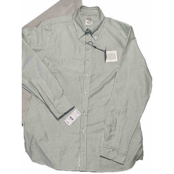 Brooks Brothers Soho Fit 15.5 33 Supine Oxford Polo Button Green Stripe NWT $140 - Picture 4 of 7